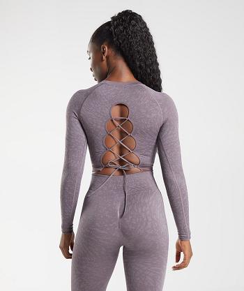 Dámské Oříznuté Topy Gymshark Adapt Animal Seamless Krajkové Up Back Fialové | CZ 3766PJJ